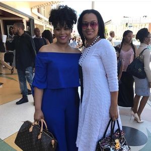 GB Royal Blue off the shoulder Capri Jumpsuit